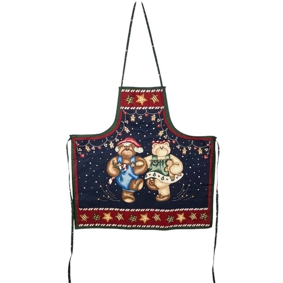Homemade Vintage Bears “Can Bearly Wait!” Christmas Apron Adult Size - Picture 2 of 6